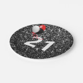 21歳の誕生日ブラックグリッターとバルーン ペーパープレート (アングル)