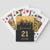 21歳の誕生日ブラックグリッター金ゴールドスパークルグラーム名 トランプ (裏面)