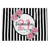 21歳の誕生日ブラックストライプローズピンクのバラ名 ラージペーパーバッグ (正面)