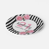 21歳の誕生日ブラックストライプ花模様ピンククラシック ペーパープレート (アングル)