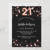 21歳の誕生日ブラックバラ金ゴールドスターラグジュアリー 招待状 (正面)