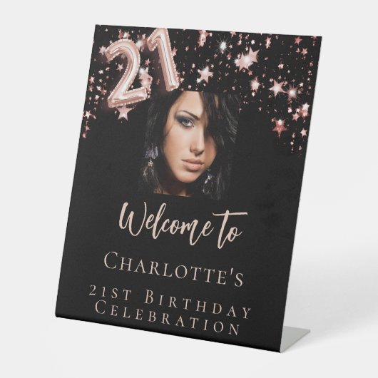21歳の誕生日ブラックバラ金ゴールドフォトスター歓迎 台座サイン (正面)