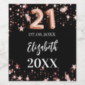 21歳の誕生日ブラックバラ金ゴールド星 ワインラベル (シングルラベル)