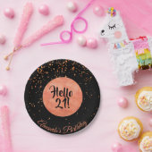 21歳の誕生日ブラックバラ金ゴールド紙吹雪hello 21 ペーパープレート (パーティー)