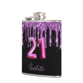 21歳の誕生日ブラックパープルグリッタースクリプトの友人 フラスク (左)