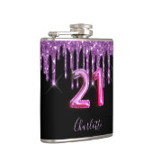 21歳の誕生日ブラックパープルグリッタースクリプトの友人 フラスク (右)