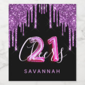 21歳の誕生日ブラックパープルグリッター応援 ワインラベル (シングルラベル)