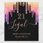 21歳の誕生日ブラックピンクのグリッタードリップ法務 ワインラベル (シングルラベル)