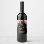 21歳の誕生日ブラックピンクのグリッタードリップ法務 ワインラベル (正面)