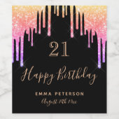 21歳の誕生日ブラックピンクの金ゴールド乾燥 ワインラベル (シングルラベル)