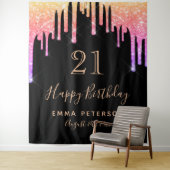 21歳の誕生日ブラックピンクパープルグリッター乾燥 タペストリー (インサイチュ)