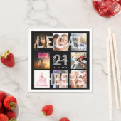 21歳の誕生日ブラックフォトコラージュ法務 スタンダードカクテルナプキン (インサイチュ)