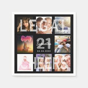 21歳の誕生日ブラックフォトコラージュ法務 スタンダードカクテルナプキン