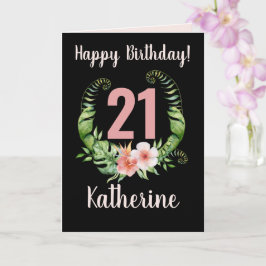 21歳の誕生日ブラックフローラガール名 カード
