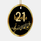 21歳の誕生日ブラックミュージック金ゴールドノート名 セラミックオーナメント (右)