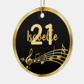 21歳の誕生日ブラックミュージック金ゴールドノート名 セラミックオーナメント (左)