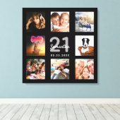 21歳の誕生日ブラックモノグラムカスタムフォトコラージュ キャンバスプリント (インサイチュ (ウッドフロア))