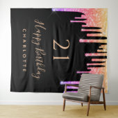 21歳の誕生日ブラックレインボーグリッターピンクパープル タペストリー (インサイチュ(横))
