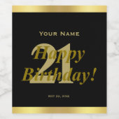 21歳の誕生日ブラックワインラベルと金ゴールド ワインラベル (シングルラベル)