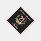 21歳の誕生日ブラック赤面ピンクフローラ名 スタンダードカクテルナプキン (角)