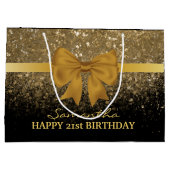 21歳の誕生日ブラック金ゴールドグリッタースパークル ラージペーパーバッグ (裏面)