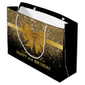 21歳の誕生日ブラック金ゴールドグリッタースパークル ラージペーパーバッグ (裏面アングル)