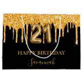 21歳の誕生日ブラック金ゴールドグリッタードライブ名 ラージペーパーバッグ (裏面)