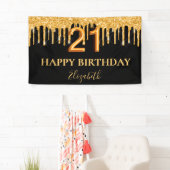 21歳の誕生日ブラック金ゴールドグリッター 横断幕 (インサイチュ)