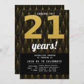 21歳の誕生日ブラック金ゴールドパーティー 招待状 (正面/裏面)