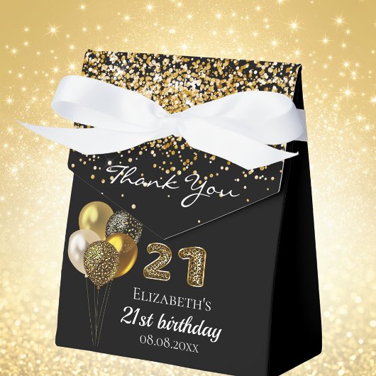 21歳の誕生日ブラック金ゴールドヒョウ印刷バルーン フェイバーボックス