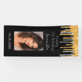 21歳の誕生日ブラック金ゴールドフォトグリッターシルバーグラム 横断幕 (横)