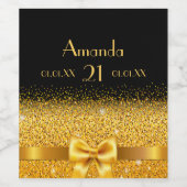 21歳の誕生日ブラック金ゴールドボウエレガント名 ワインラベル (シングルラベル)