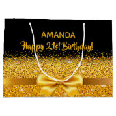 21歳の誕生日ブラック金ゴールドボウ ラージペーパーバッグ (裏面)