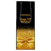 21歳の誕生日ブラック金ゴールドボーエレガントド名 ワインギフトバッグ (正面)