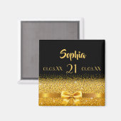 21歳の誕生日ブラック金ゴールドモノグラムの日付 マグネット (正面/裏面)