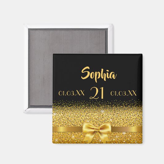 21歳の誕生日ブラック金ゴールドモノグラムの日付 マグネット (正面/裏面)