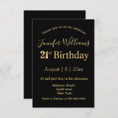 21歳の誕生日ブラック金ゴールド手書きパーティー 招待状 (正面/裏面)