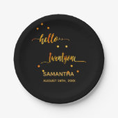 21歳の誕生日ブラック金ゴールドhello 21ネームスクリプト ペーパープレート (正面)