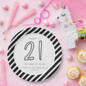 21歳の誕生日ブラック&ホワイトストライプズシンプルモダン ペーパープレート (パーティー)