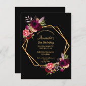 21歳の誕生日ブルゴーニュ金ゴールドブラック招待状 ポストカード (正面/裏面)