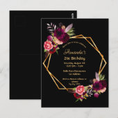 21歳の誕生日ブルゴーニュ金ゴールドブラック招待状 ポストカード (正面/裏面)