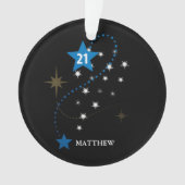 21歳の誕生日ブルーとブラックパーソナライズされた オーナメント (正面)