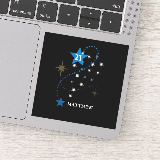 21歳の誕生日ブルーとブラックパーソナライズされた シール (詳細)