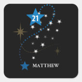 21歳の誕生日ブルーとブラックパーソナライズされた スクエアシール (正面)