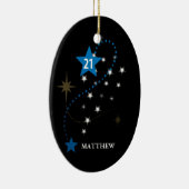 21歳の誕生日ブルーとブラックパーソナライズされた セラミックオーナメント (右)