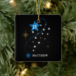 21歳の誕生日ブルーとブラックパーソナライズされた セラミックオーナメント