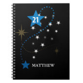21歳の誕生日ブルーとブラックパーソナライズされた ノートブック (正面)