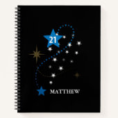 21歳の誕生日ブルーとブラックパーソナライズされた ノートブック (正面)