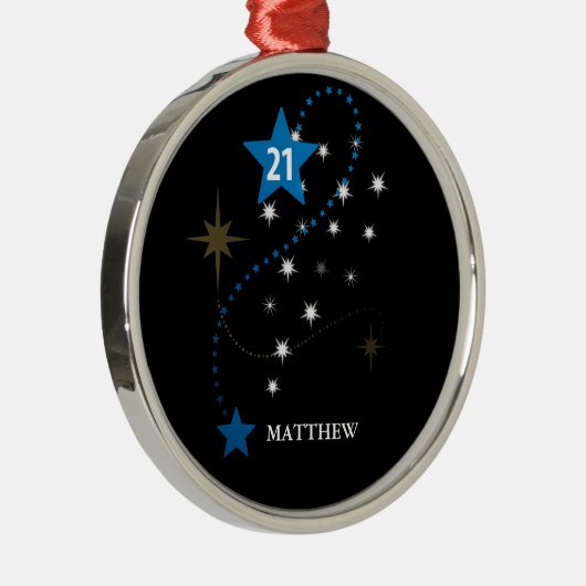 21歳の誕生日ブルーとブラックパーソナライズされた メタルオーナメント (右)