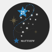 21歳の誕生日ブルーとブラックパーソナライズされた ラウンドシール (正面)
